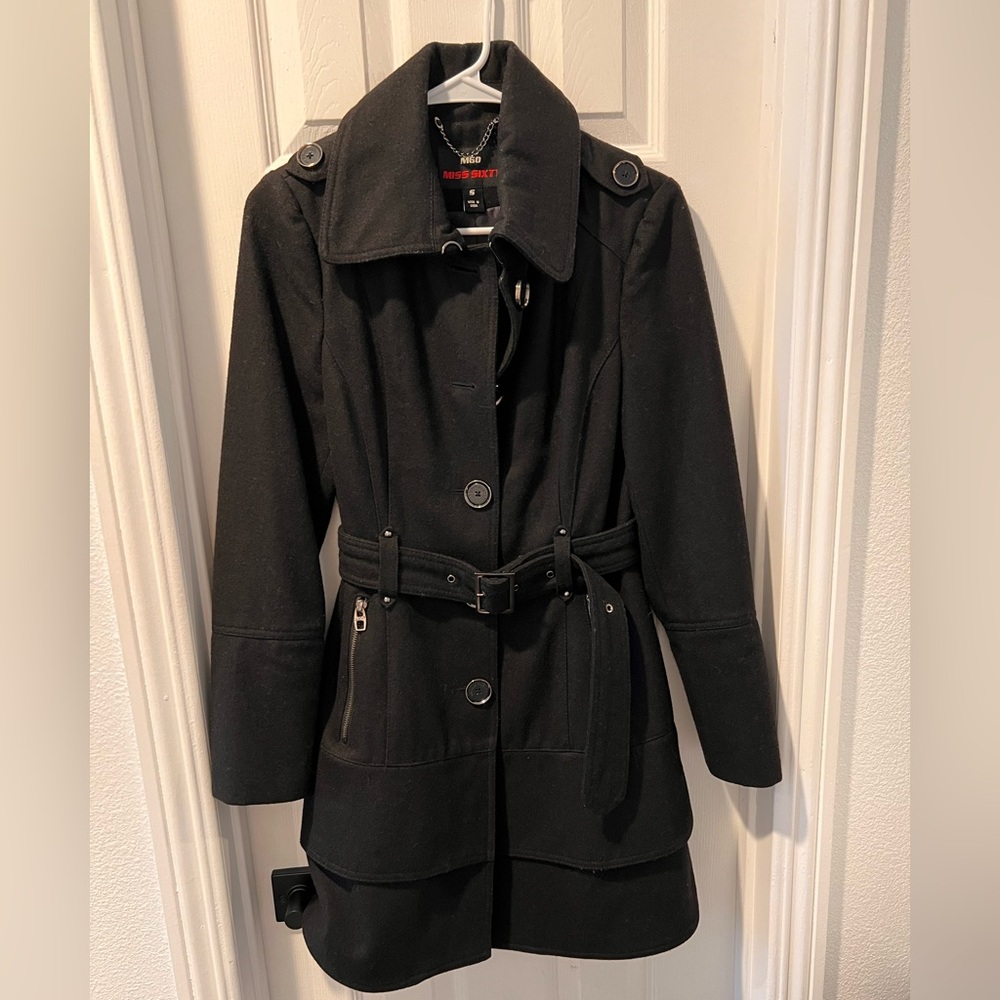 Miss Sixty Black Wool Coat with Belt
